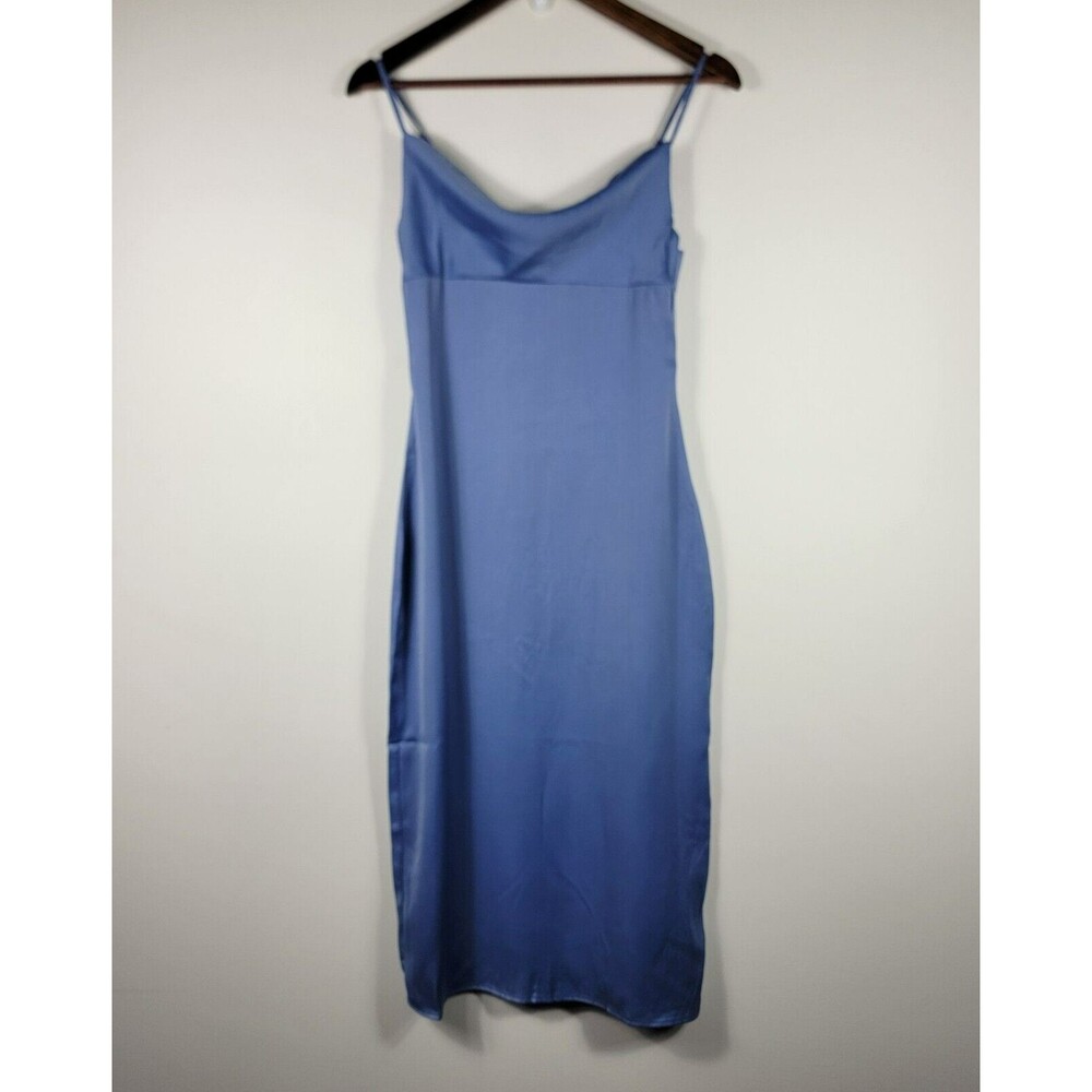 WeWoreWhat Size 2 Cowl Neck Midi Dress Satin Slip‎ Dress Blue NWT